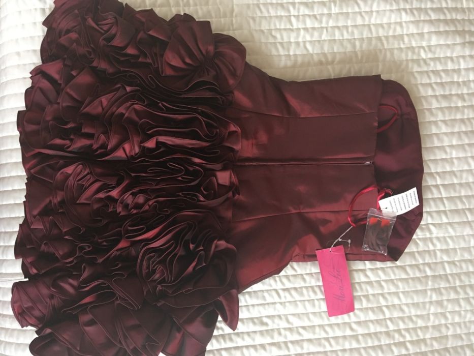 НОВА MORI LEE абитуриентска бална официална рокля тъмно червена XS S