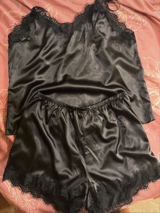 Pijama damă satin negru