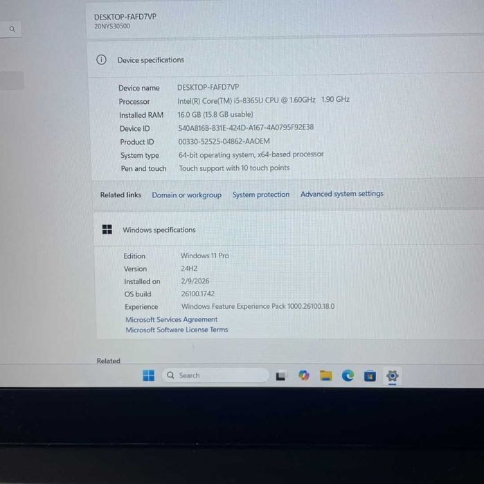 Lenovo T490s - Touchscreen 14''FHD, 16GB RAM DDR4, i5-8365u, 256GB SSD