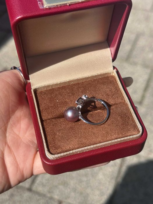 Inel din argint 925 cu barocǎ perlă naturală mov, reglabil