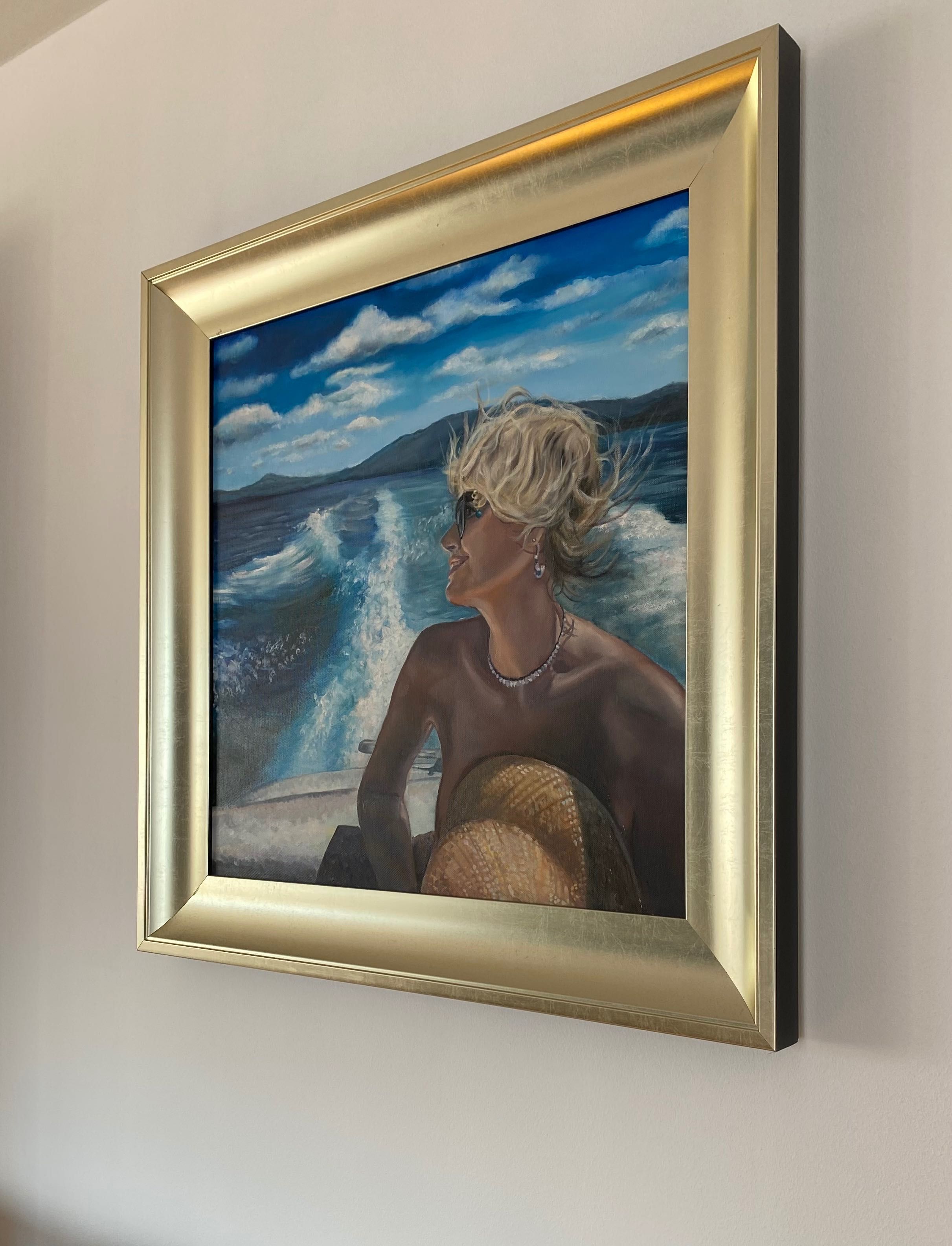 Картина Жена и Морето в рамка 75 x 75 см, оригинална от художника гр ...