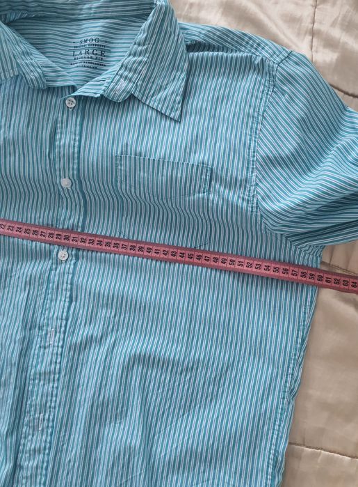 SMOG L cămașă bărbați slim fit 100% bumbac verde albastru dungi fine casual elegant regular fit