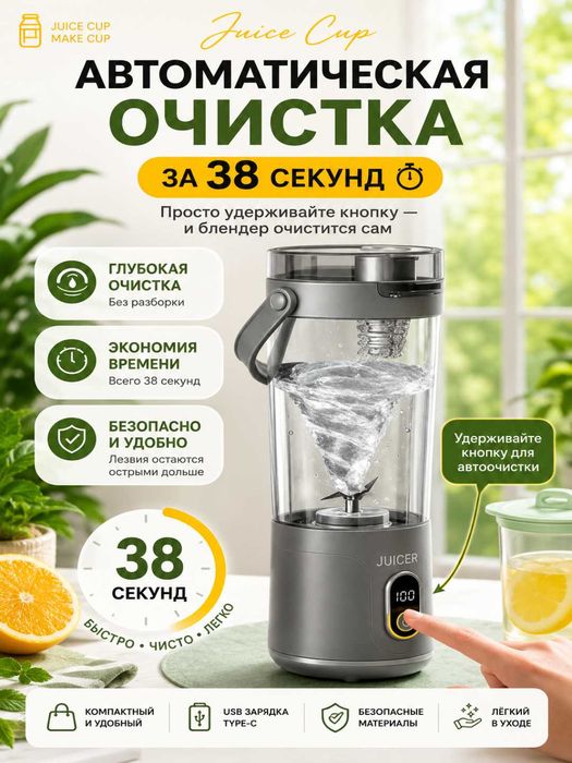 Портативный блендер 600 мл, беспроводной USB, 50W мини соковыжималка