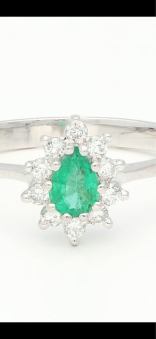 Inel aur alb 14ct cu smarald si diamante