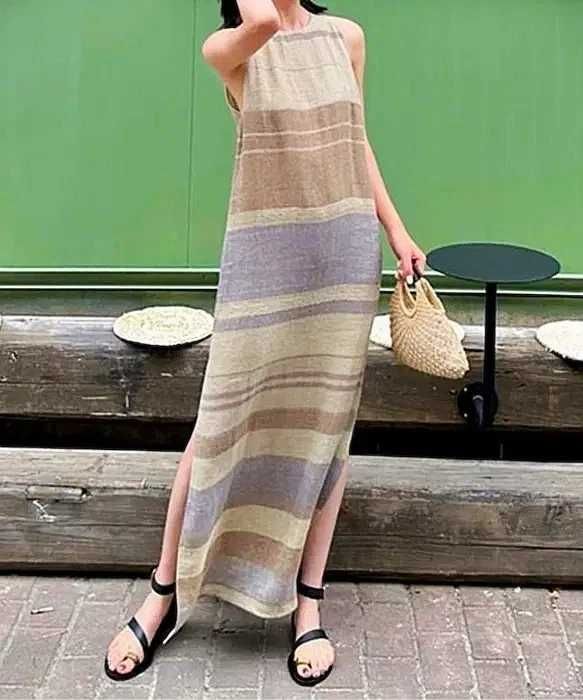 Massimo Dutti Rochie maxi lungă din incu dungi pastelate  nou  pastel maro bej natural