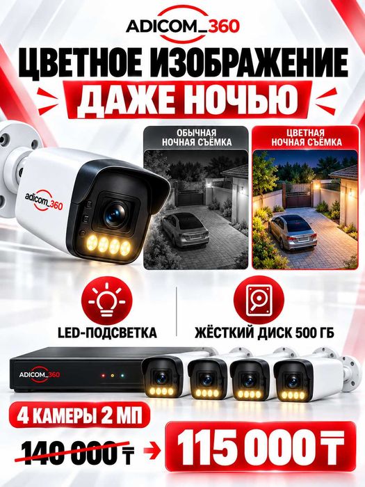 4 камеры видеонаблюдения под ключ — 115 000 ₸