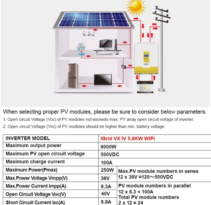 Хибриден соларен инвертор EaSun 5.6kw поддържа литиеви батерии