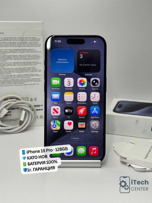 iPhone 15 Pro, 128GB, Blue Titanium, НЕРАЗЛИЧИМ ОТ НОВ, 1г. ГАРАНЦИЯ!