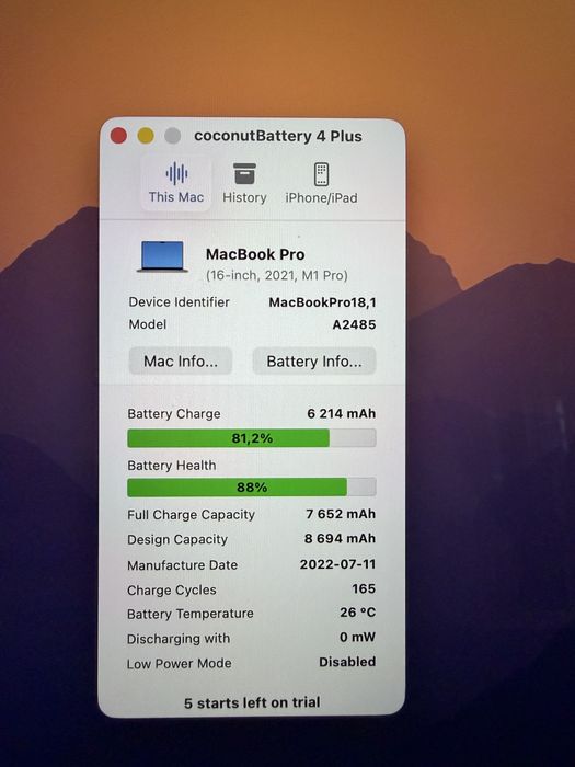 Macbook Pro M1 16” 16/512Gb