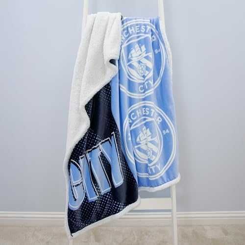 Ново Официално Sherpa Одеяло Manchester City FC 120x150см Поларено меко топло
