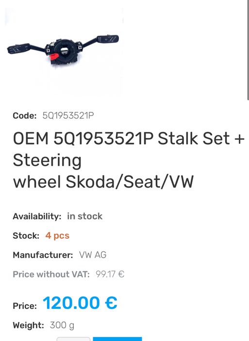 Kit manete Cruise Control+ spira airbag+ capac coloana volan Skoda/ VW