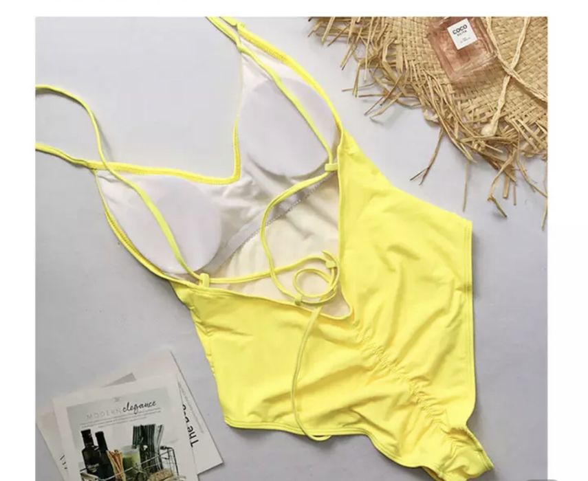 Нов модерен последна бройка ярко Жълт цял бански