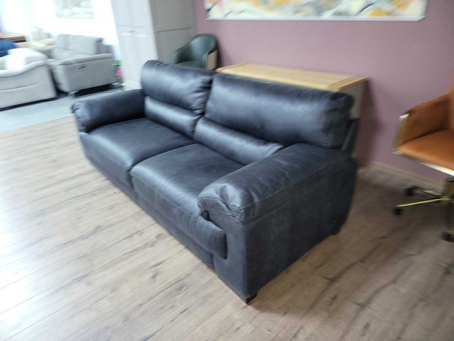 Черно-сив кожен диван тройка "Santino" - телешки бокс