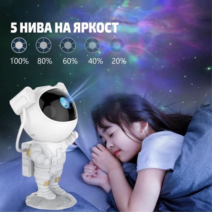 Детска нощна лампа проектор Астронавт Gala Star Projector Звездно небе