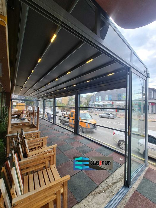 Inchidere Balcone , Terasa , Pergole retractabila cu LED, Bioclimatic Rolling Roof retractabila cu lamela alum., Wintergarden  Acoperis fix din sticla