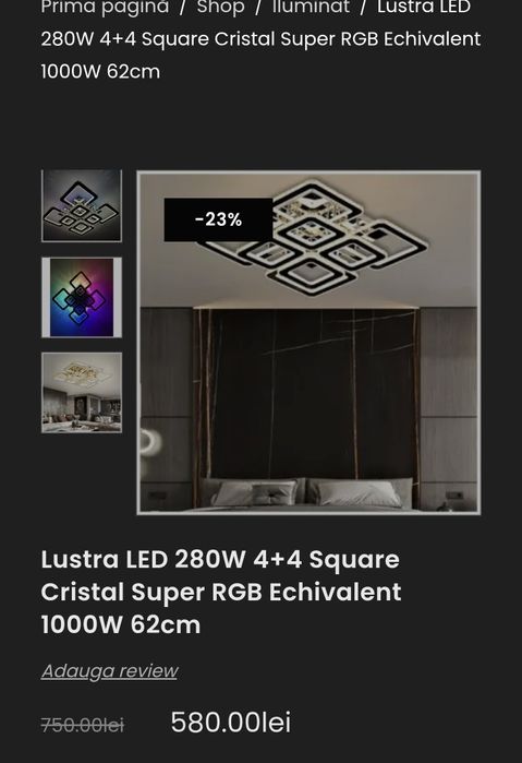 Lustra LED 280W 4+4 Square Cristal Super RGB