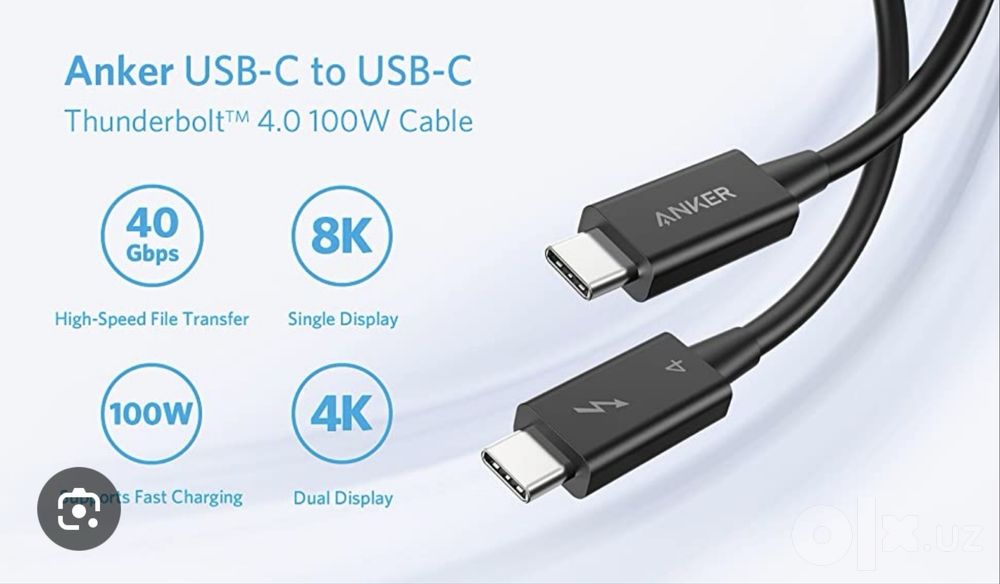 Кабель Anker. TunderBolt 4. 100W Tupe C+ C