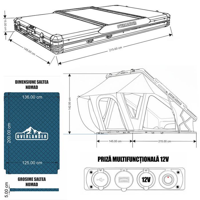 Cort plafon auto Overlander Nomad grey