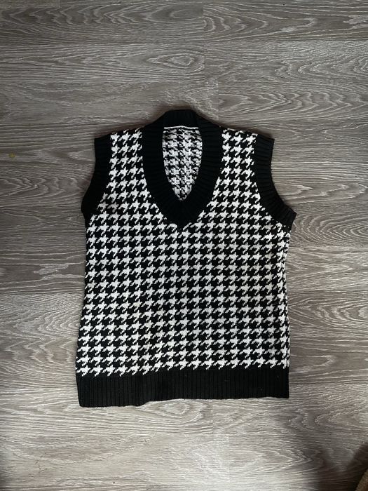 жилет в узор "гусинная лапка" черного цвета, оверсайз