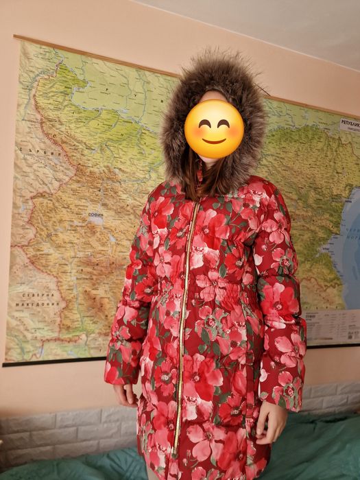 Дълго зимно яке с качулка за момиче 158 с пух