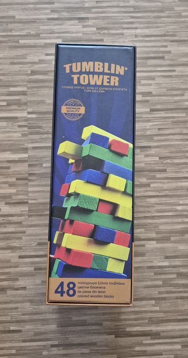 Joc Tumblin Tower cu 48 piese din lemn, 9 x 8.5 x 28 cm
