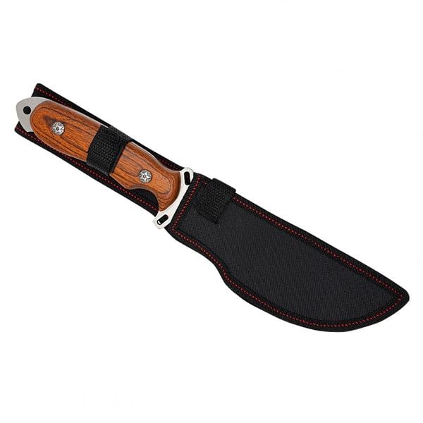 Cutit de vanatoare zimtat, 32 cm, lemn, maro, teaca inclusa