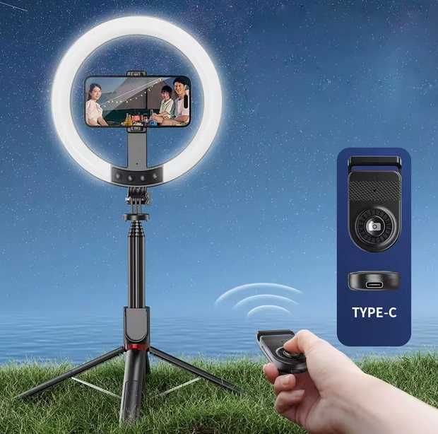 LED Селфи Ринг Light 10 инча (26 см), Презареждаема батерия 1200mAh и регулируем трипод до 210 м.