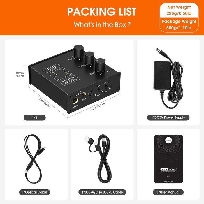 Douk Audio K5 USB DAC & Усилител за Слушалки