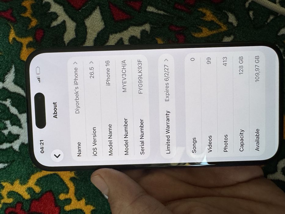 Iphone 16 128GB 100% 1 sikl