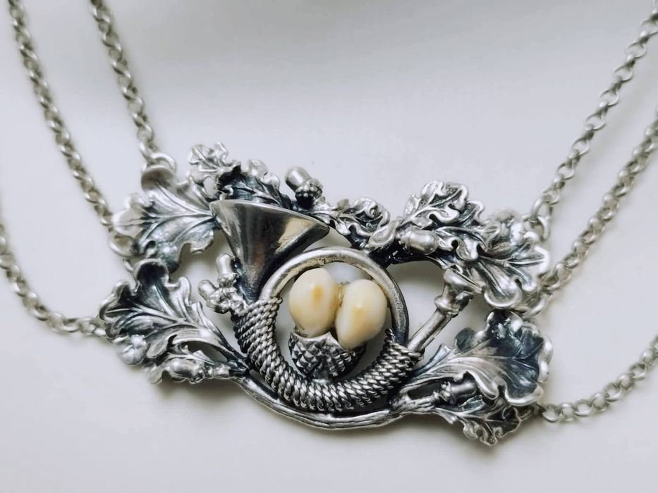 Vechi colier grandel, Charivari, argint 800, vanatoare, copii