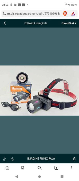 Lanterna Frontala Led Cree Laser Zoom Senzor Miscare Acumulator 18650