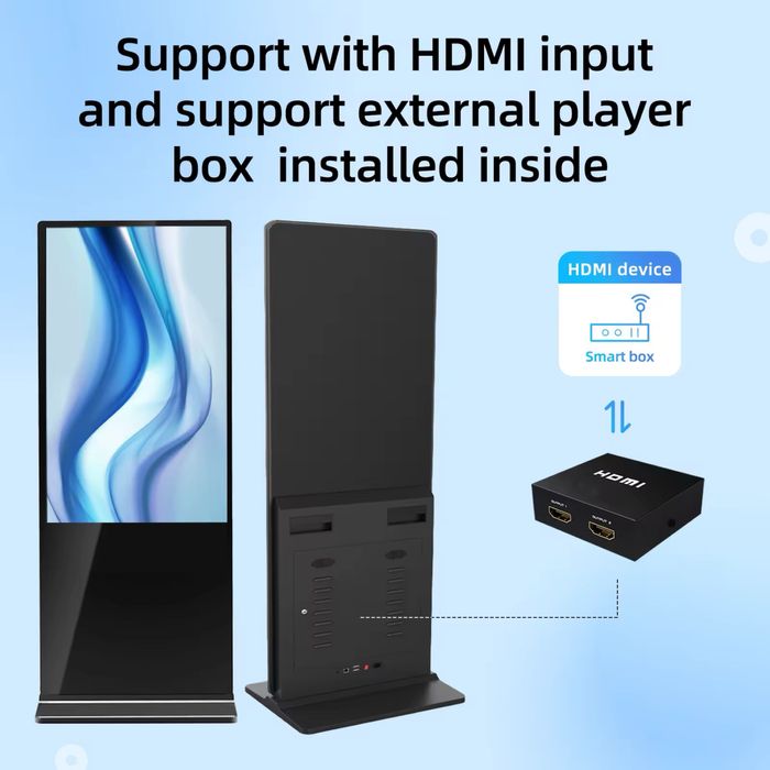 MWE USA дигитален рекламен дисплей 43” – подов, LED, черно/бял