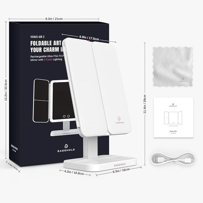 Огледало за грим със LED светлини, акумулаторно 2X,3X