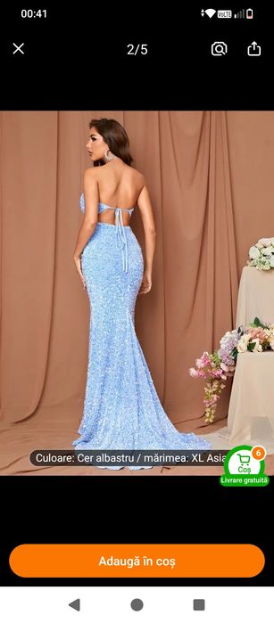 Vând rochie fara umeri noua albastra deschis