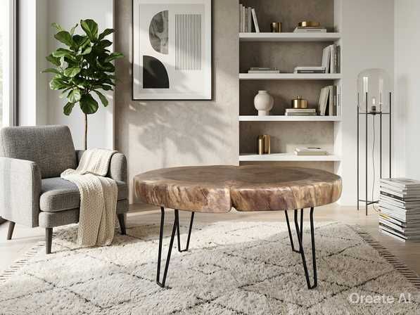 Masă din lemn masiv de nuc – design modern - Masuta cafea H 48 cmx L 88 cm x l 63 cm
