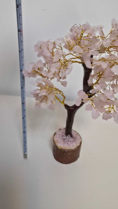 Copăcel decorativ cu cuarț roz Gemstone Tree bază lemn Cadou