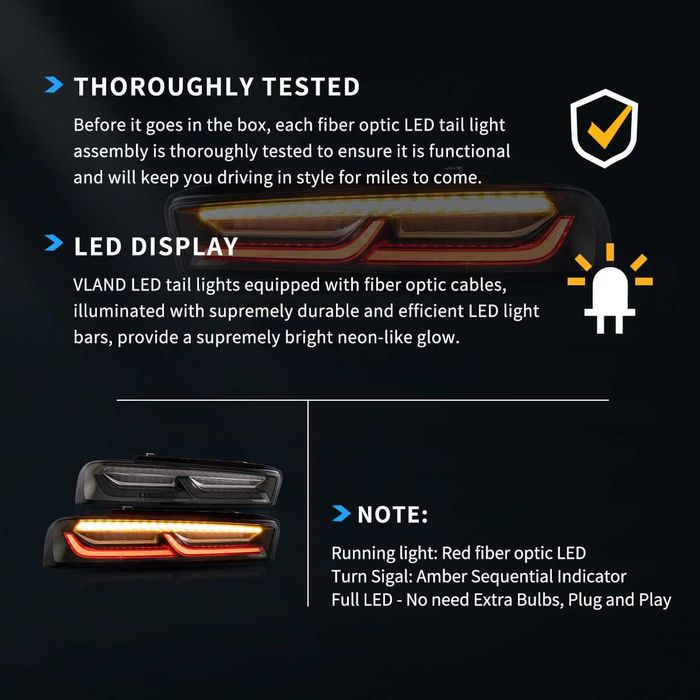 Стопове с динамични жълти мигачи за Chevrolet Camaro 2016- 2017 2018