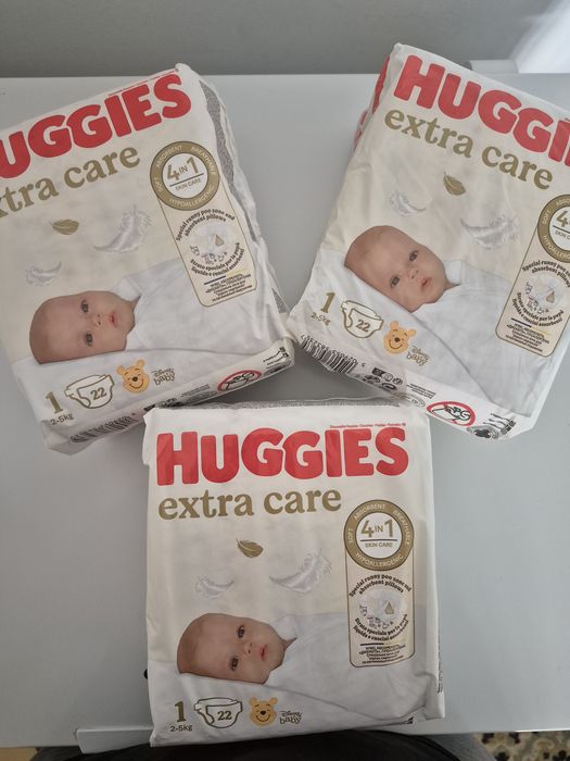 Set 3 pachete scutece Huggies Extra Care nr.1