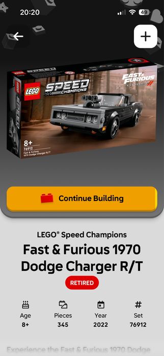 !Set Retras!Lego speed Champions Dodge Charger 1968