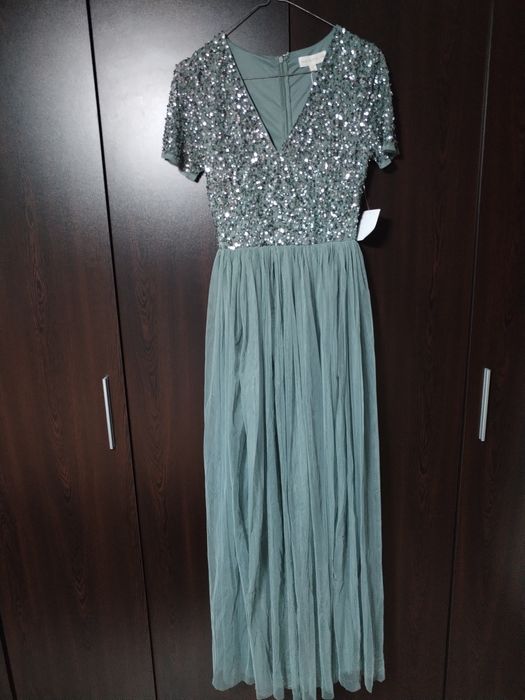 Rochie de ocazie xs tulle și paiete verde salvie