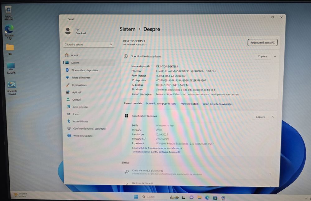 Sistem Desktop PC HP ProDesk 400 G5 cu procesor Intel® Core™ i5-8500