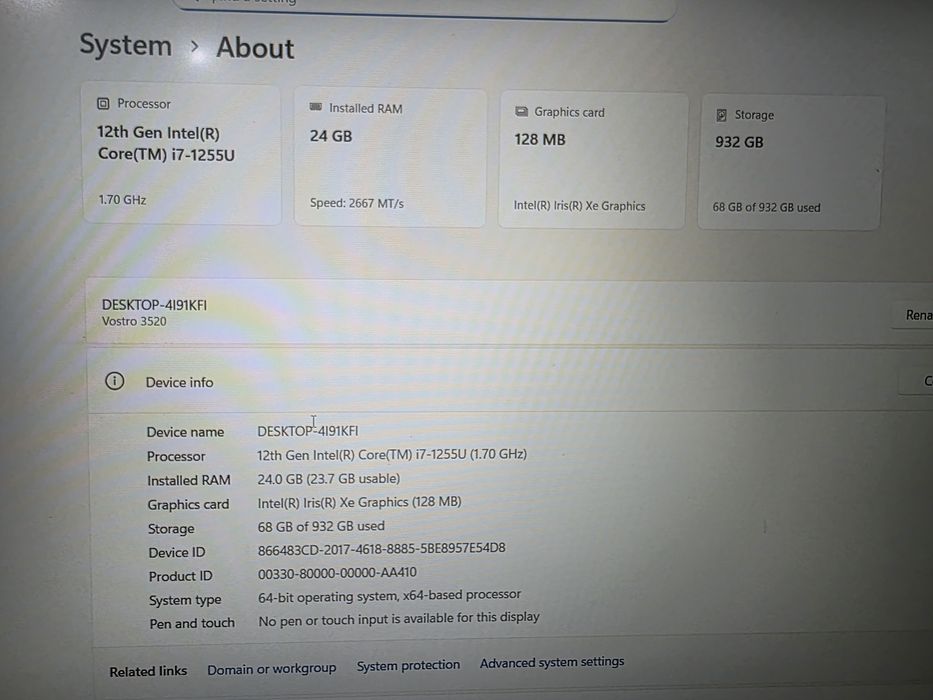 Laptop 15.6" Dell Vostro 3520 i7-1255U 24GB Ram 1T SSD