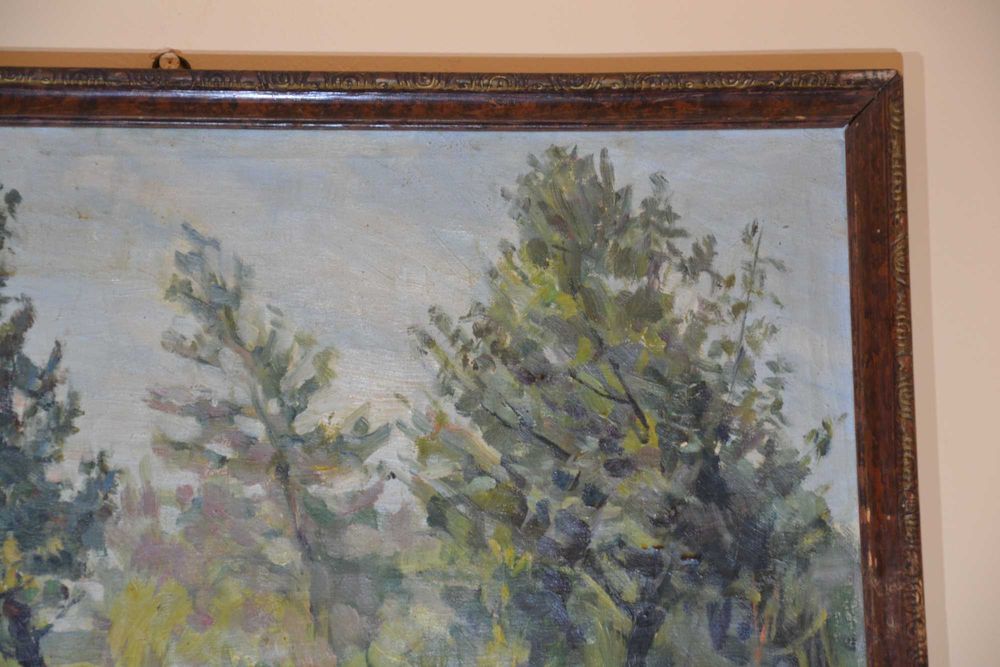 Tablou vechi pictură ulei – Peisaj impresionist cu vaci – 55x74 cm