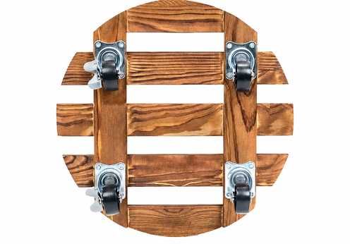 Suport ghivece rotund cu roti, pivotante 360°, sistem de blocare, diametru 30 cm, Lemn