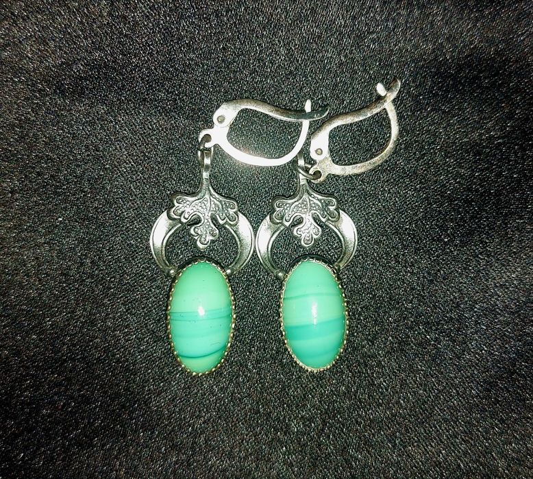 серьги мельхиор,малахит