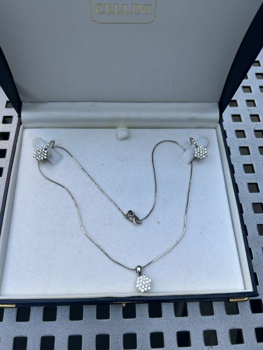 Cercei, lantisor, pandantiv aur alb 18k, zirconiu, Cellini