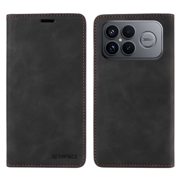 Калъф от еко кожа тип портмоне с RFID  блокираща технология за Xiaomi Redmi K90 Pro Max - черен
