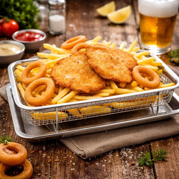 Размери: 32,5 x 24,5 x 8 см (кошница)
Комплект: кошница за пържене + т