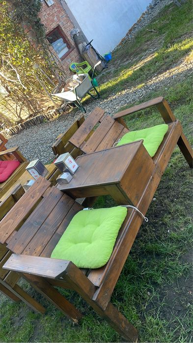 Banca de gradina din lemn cu masa incorporata | Terasa, foisor, curte