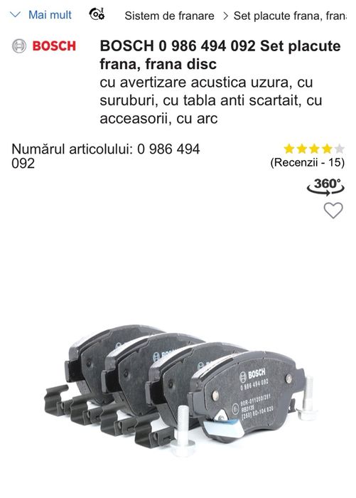 Set placute Brembo/P85126/ ;bocsh bp1002